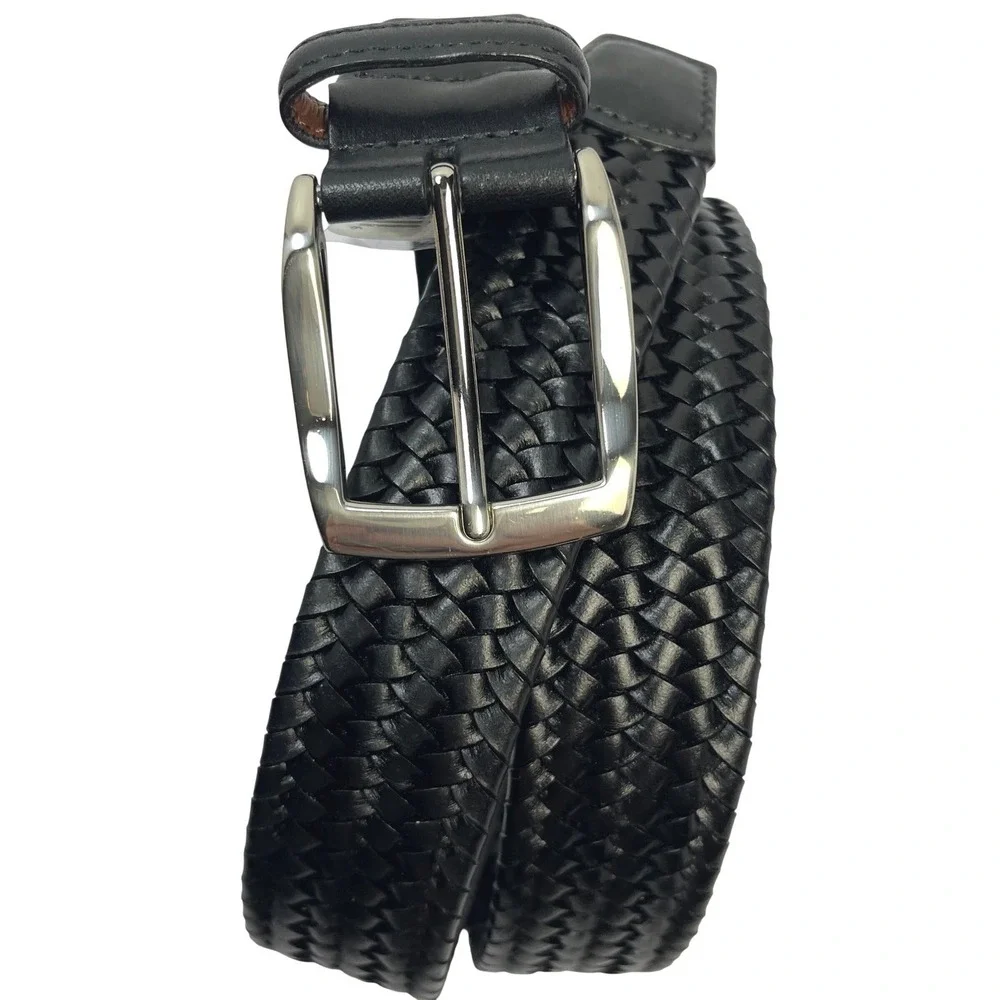 Torino Mens Woven Belt Cotton Elastic‎ Stretch Black Sz 40 Leather USA Made